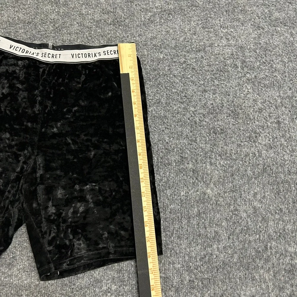 Victoria's Secret Shorts Womens Size M Black Crushed Velvet Logo Biker Lounge